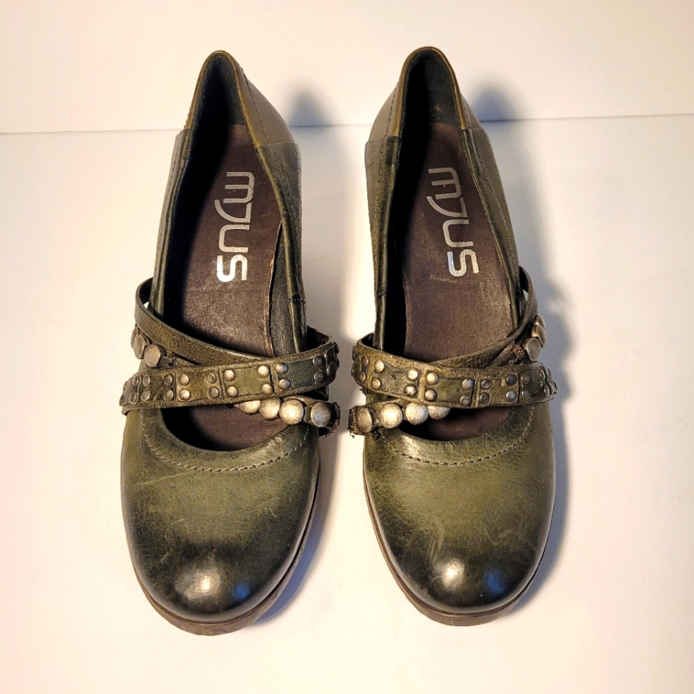 Mjus Dark Green Mary Jane Heels